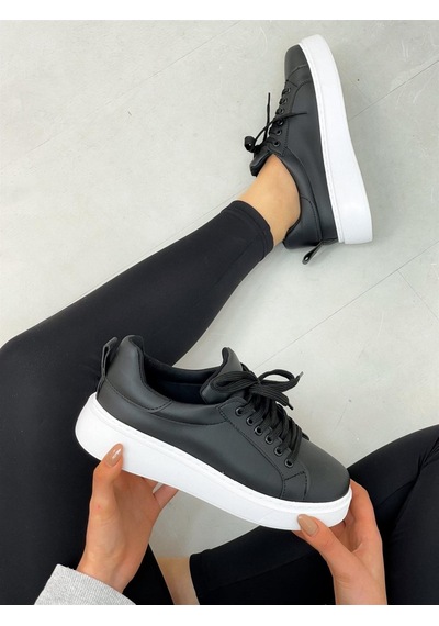 Erva'nın Butiği Siyah Cilt Vermont Kadın Bağcıklı Sneakers-4169