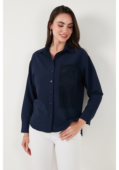 Lela Regular Fit Güpürlü Cep Detaylı Uzun Kollu Bayan Gömlek 6773215 Lacivert