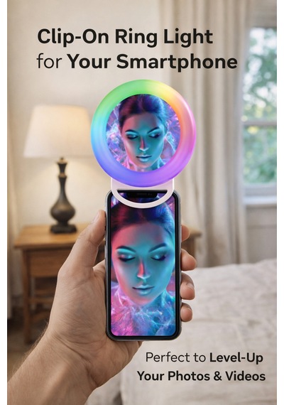 Rgb Selfie Işığı Aynalı Telefon Klipsli Halka Işık Led Selfie Lambası Video Çekim Canlı Yayın Makyaj