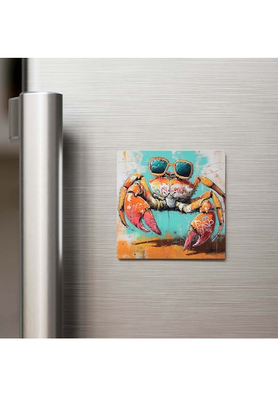 Crab - Yengeç - Güneş Gözlüklü Style - Buzdolap Magneti - 9x9 Cm