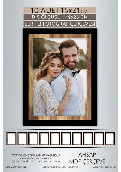 Yhfoto 10 Adet 15x21 Çerçeve Siyah Ahşap Şeritli Çerçeve Mdf Çerçeve Pvc'li Fotoğraf Karışık 15 X 21