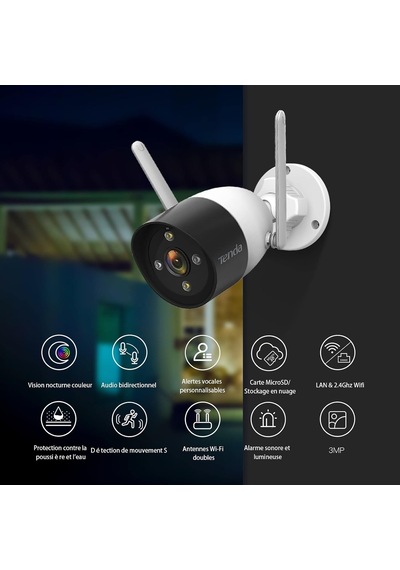 Güvenlik Kamerası Dış Wlan 2k, 3mp Wlan Ip Kamera, İki Yönlü Sesli, 30 M Tam Renkli Gece Görüşü, Ip66 Su Geçirmez, Kişi Tanıma Ve Hareket Algılama, Sd Kart Ve Bulut, Ct6