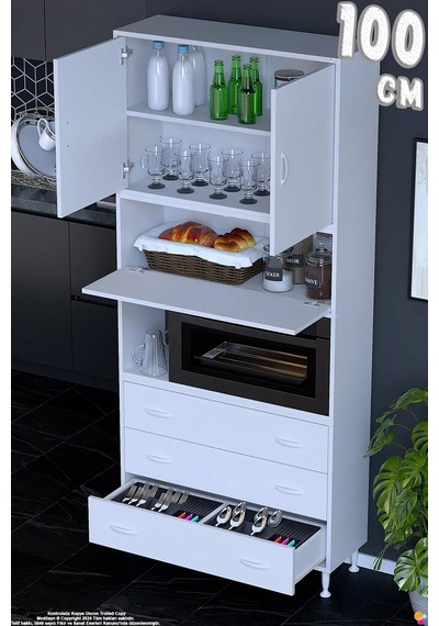 Roven 100 Cm Fırın Dolabı Kahve Köşesi Üst Kapaklı 3 Çekmeceli Çok Amaçlı Kiler Dolabı Beyaz Roven 100 Cm Fırın Dolabı Kahve Köşesi Üst Kapaklı 3 Çekmeceli Çok Amaçlı Kiler Dolabı Beyaz