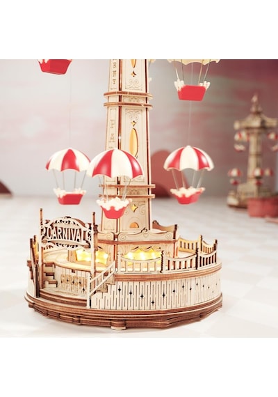 Rokr Ea01 Müzik Kutusu Parachute Tower Music Box Dıy 3d Wooden Puzzle Maket Model Seti 3d Model Kit Detaylı Dekoratif Hobi Seti Ahşap Maket Hareketli Ve Işıklı