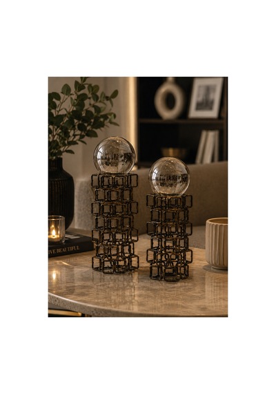 Sleep Nova Infinity Sphere Dekoratif Metal Küre Biblo Seti Siyah