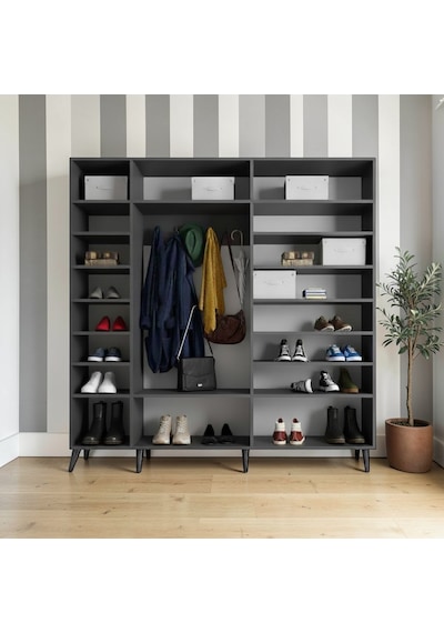 Alara Tamamı Mdf Aynalı Portmanto Vestiyer Ayakkabılık Füme 175 Cm - M12 Antrasit