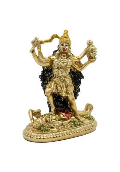 Hindu Tanrıça Kali Heykeli - Hint Tanrısı Dekoratif Antika İdol - Hindistan Zaman Ve Ölüm Tanrıçası Heykelcik Murti Pooja Puja Buda Tapınağı Mandir Dekoru