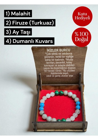İkizler Burcu Doğaltaş Bileklik Tütsü Hediyeli %100 Doğal Taş, Hediye Kutulu Set Çok Renkli