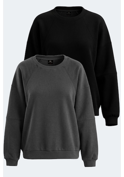 Slazenger Vıa 2 Li Set Kadın Sweatshırt Siyah - Koyu Gri