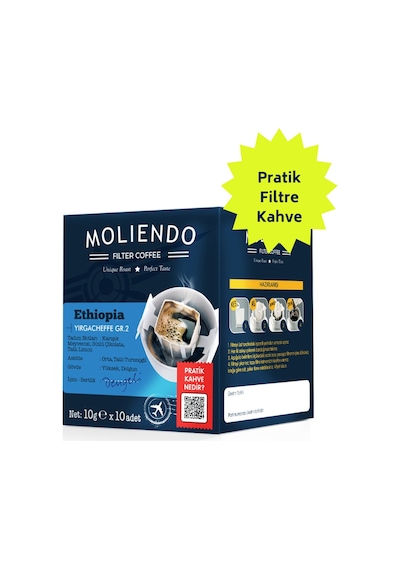 Moliendo Ethiopia Yirgacheffe Pratik Filtre Kahve 10 x 10 G