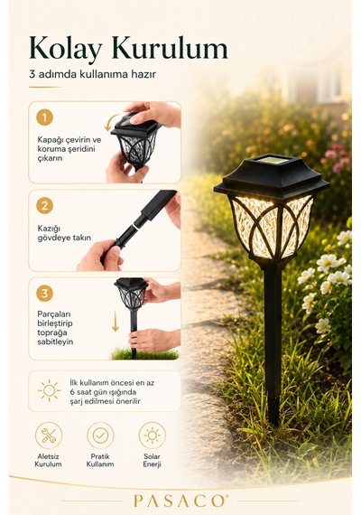 6'lı Set Solar Güneş Enerjili Bahçe Yürüyüş Yolu Peyzaj Dekoratif Led Aydınlatma
