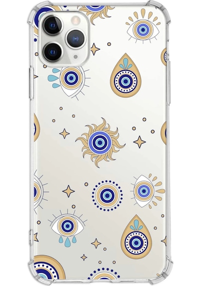 Prinrify Apple Uyumlu iPhone 11 Pro Max Nazar Boncuğu 5 Baskılı Şeffaf Köşe Korumalı Antişok Kılıf
