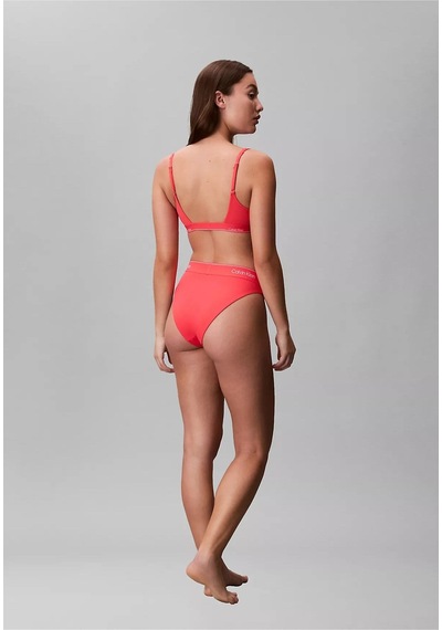 Calvin Klein Kadın Kalın Askı Ck Yazı Desenler Slim Fit Süngerli Pembe Bikini Üstü-16148