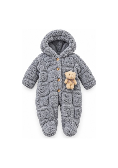 Kız Erkek Bebek Tavşan Ve Ayı Oyuncaklı Peluş Tulum Tlm0301 gri