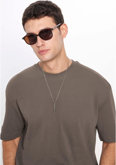 Tudors Unisex Oversize Geniş Kesim %100 Pamuk Yumuşak Dokulu Basic Bisiklet Yaka Füme Tişört-35182 Füme