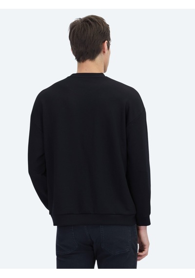 Kip Siyah Bisiklet Yaka Baskılı Sweatshirt Siyah -