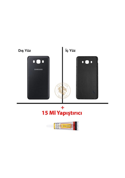Samsung Galaxy J7 2016 J710 Siyah Renk Arka Kapak + B7000 Yapıştırıcı Arka Cam Batarya Kapağı Pil Kapağı Lazer Kesim Back Cover Galaxy J7 2016 Uyumlu