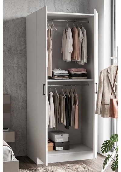 Velora Gardrop Askılı Elbise Dolabı Raflı Elbise Dolabı Beyaz