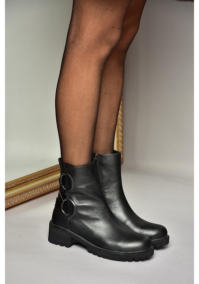 Fox Shoes T654047103 Siyah Hakiki Deri Kadın Bot Siyah