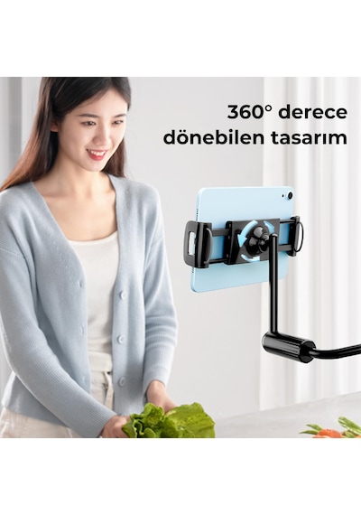 Bix Saiji Ivy 4 Tablet Tutucu Yatak Ve Masa İçin 360 Dönebilir Ayarlanabilir Tablet Standı Siyah