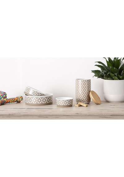 Lattice Collection Evcil Hayvan Kasesi Ve Kutu, Büyük Set, 7,5 X 2,4, Taş, 2 Parça Beyaz - Çok Renkli