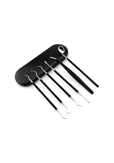 Valkyrie 6 Parça Paslanmaz Çelik Metal Kutulu Diş Tartar Temizleme Dental Ağız Bakım Seti Siyah Kutu