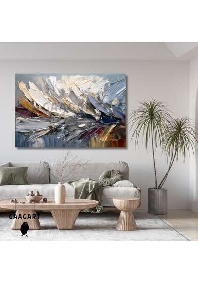 Yatay Kanvas Duvar Tablosu Gri Bordo Fırça Darbeleri 150 X 100
