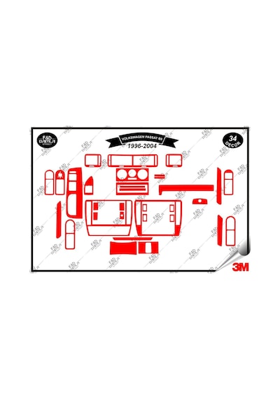 Volkswagen Passat B5 1996-2004 Torpido Konsol Trim Göğüs Maun Kaplama Set 34 Parça Kırmızı