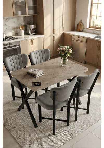 Reyo Falez Elma 110x70 Cm Masa Takımı 4 Sandalyeli Modern Mutfak Balkon Kafe Yemek Masası Seti Traverten - Gri 9886 Reyo Falez Elma 110x70 Cm Masa Takımı 4 Sandalyeli Modern Mutfak Balkon Kafe Yemek Masası Seti Traverten - Gri 9886