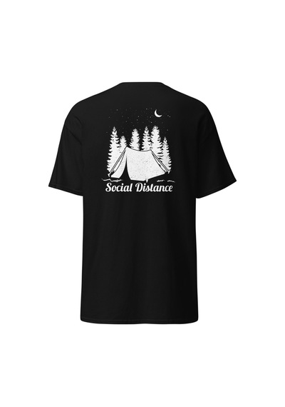 Wildstyle Social Distance Kamp Çadır Orman Doğa Sessizlik Baskılı Unisex Pamuklu Tişört Siyah