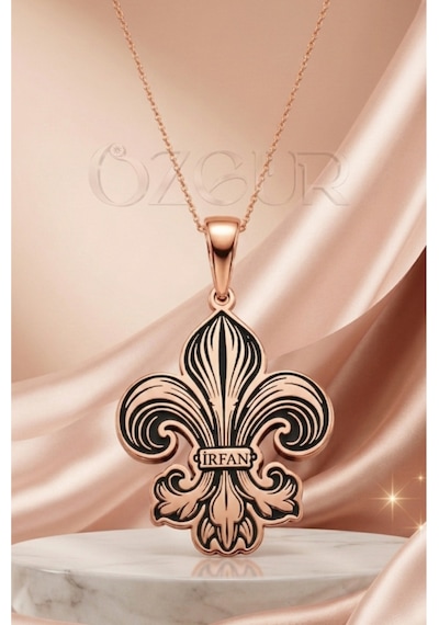 925 Ayar Gümüş İsimli Fleur De Lis Zambak Kolye Rose Gold