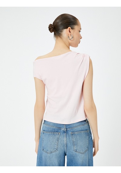 Koton Tek Omuz Üst Omzu Açık Drapeli Slim Fit Pamuklu Pembe 4sal30227ık Gül