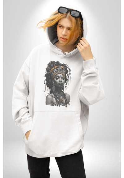 Afrikalı Kadın Sanat Siyahi Kadın Erkek Beyaz Kapüşonlu Sweatshirt Hoodie Beyaz