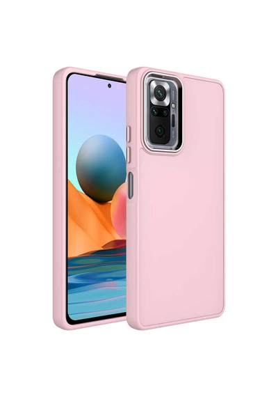 Xiaomi Redmi Note 10 Pro Kılıf Metal Çerçeve Ve Buton Tasarımlı Silikon Zore Luna Kapak Pembe