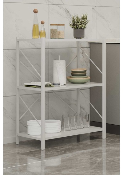 Üç Katli Çok Amaçli Rafli Dolap Beyaz Profil Beyaz Sunta 60x24x80 Cm Mtl050
