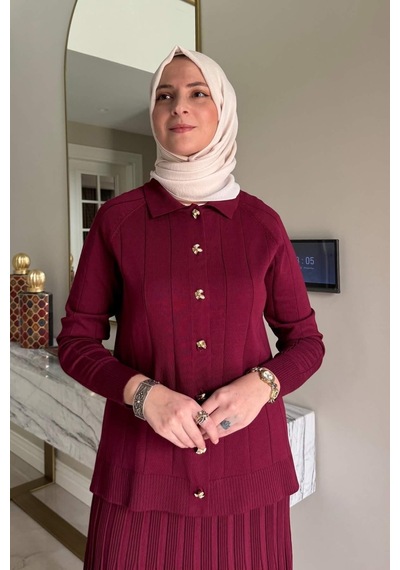 Rabia Şamlı Yonca Triko Takım Bordo Normal