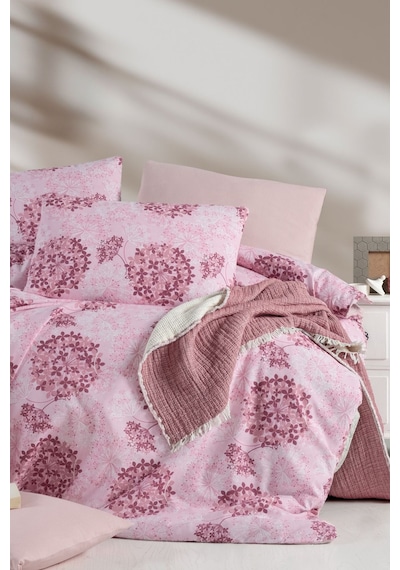 Lastikli Çarşaflı Çift Kişilik Nevresim Takımı Elegant Pink Mor Pembe Mor - Pembe
