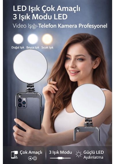 Led Işık Çok Amaçlı 3 Işık Modu Led Video Işığı Telefon Kamera Profesyonel Aydınlatma Selfie Işık
