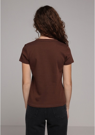Colins Slim Fit Yuvarlak Yaka Düz Kadın Kahverengi Kısa Kol Tişört Cl1068567 Q1.v2 Brw Kahverengi