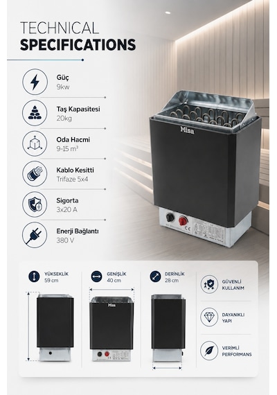 Komple Sauna Ekipman Seti 9 Kw Sauna Sobası Sauna Taşı Ve Ahşap Aksesuarlar
