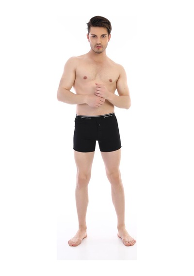 Çift Kaplan Erkek Elastanlı Biyeli Siyah Boxer Şort 880