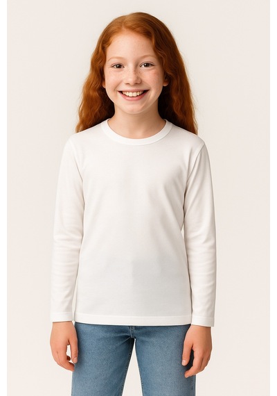 Esila Kids Çocuk Uzun Kollu Pamuklu Basic Tişört 4-11 Yaş Beyaz