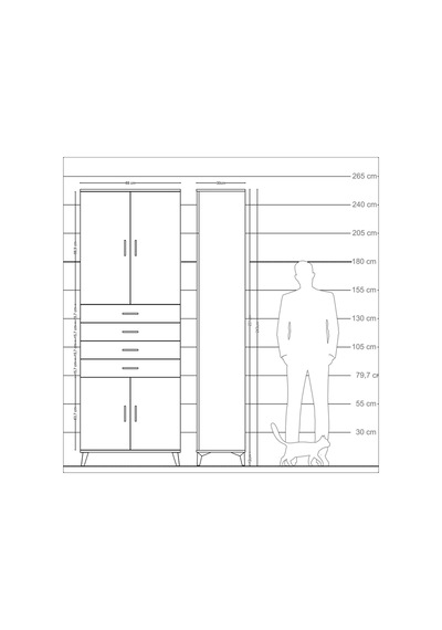 Arges Dolap 3 Raflı 4 Çekmeceli 4 Kapaklı 88x30x243 Çam-çam Çam