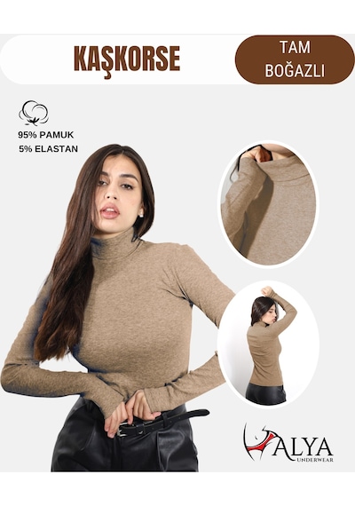 Alya Underwear Kaşkorse Tam Boğazlı Body Sweatshirt, Fitilli Kumaş, Likralı, Gül Kurusu Kahve Melanj Alya Underwear Kaşkorse Tam Boğazlı Body Sweatshirt, Fitilli Kumaş, Likralı, Gül Kurusu Kahve Melanj