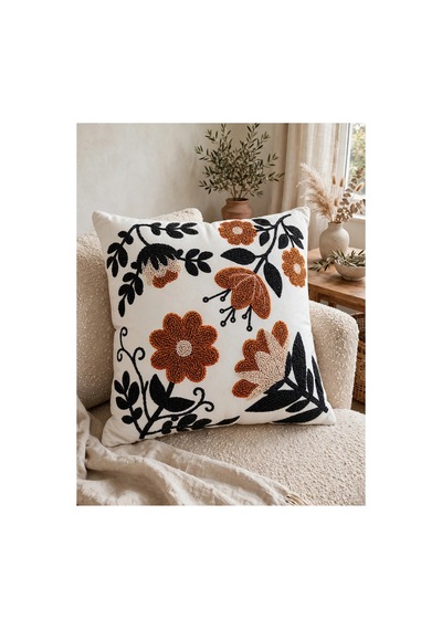 Bohem Çiçek Desenli Punch Görünümlü Kiremit Siyah 4'lü Set Dekoratif Kırlent Kılıfı 43x43 Cm - Dijital Baskılı Yastık Kılıfı Krem Krem Bohem Çiçek Desenli Punch Görünümlü Kiremit Siyah 4'lü Set Dekoratif Kırlent Kılıfı 43x43 Cm - Dijital Baskılı Yastık Kılıfı Krem Krem