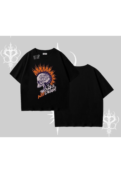 Tarzsokak Oversize Tshirt Burning Skull Rebel Street Anthem Siyah