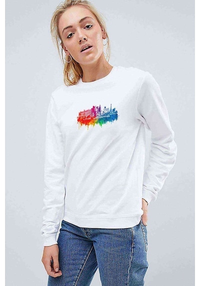 Silhouette Las Vegas City Baskılı Beyaz Kadın Sweatshirt