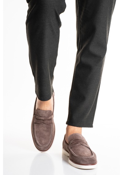 Fame Step Hakiki Deri Erkek Loafer Ayakkabı Süet Günlük Rahat Casual Mokasen Siena Vizon