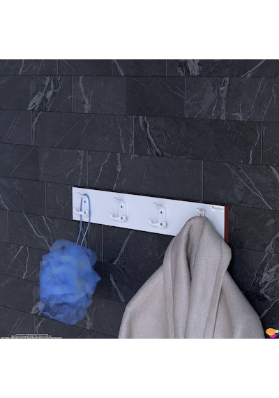 Modilayn Arı Serisi 12 Kancalı 61,4x9,6 Cm Banyo Askısı - 4'lü Set Ekstra Düzen Ve Yer Tasarrufu Beyaz