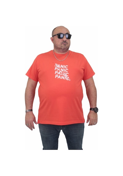 Moc Grande Mocgrande Erkek Büyük Beden Sıfır Yaka Tişört Panic 24135 Nar Çiçeği-Nar Çiçeği Narçiçeği
